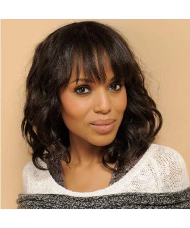 DUOUPA Body Wave Human Hair Wig with Bangs - Short Wavy Bob, Brazilian Virgin Hair, Natural Color - 12 Inch | 150% Density for Black Women - Buy Online on GoSupps.com
