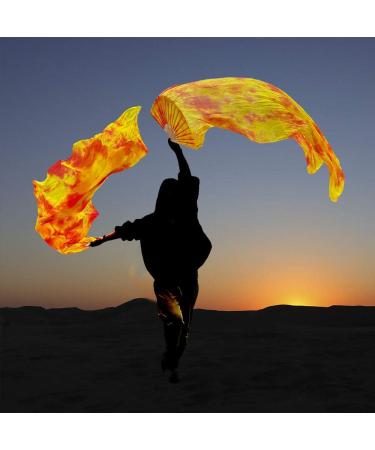 Beyiwenoo Premium Silk Belly Dance Fan Veil - 1 Pair (Orange) - 71 Length x 35 Width - For Dancing Show and Flow Arts - Buy Online on GoSupps.com