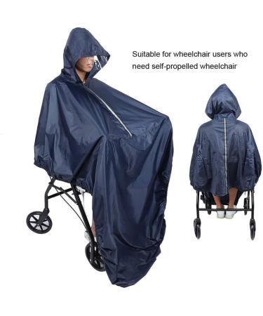 Poncho Raincoat for Wheelchair Hooded Reflective Strips Waterproof Windproof Lightweight for Elderly and Patient (Dark Blue) - Buy Online on GoSupps.com