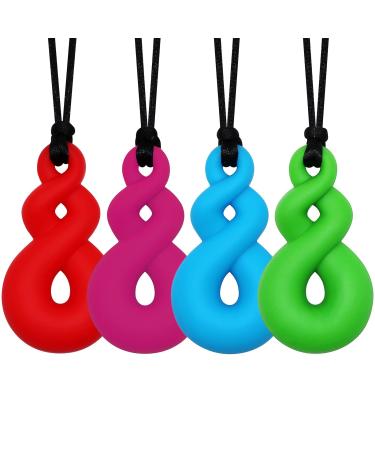 Chew Necklaces for Sensory Kids Sensory Chew Necklaces for Boys and Girls with Autism ADHD SPD Chewing or Special Needs Silicone Chewy Necklace Sensory Toys for Adults Teens 4 Pack