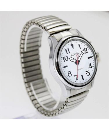 SHMIOU English Talking Watch for Seniors | Silver Retractable Band | Quartz Analog Voice with Alarm | Unisex - Buy Online on GoSupps.com