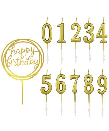 IBLESSU 10-Pieces Number Birthday Candles - Happy Birthday Cake Candles Number 0-9 Glitter Cake Topper Decoration for Birthday Party Anniversary Kids Adults (Gold)