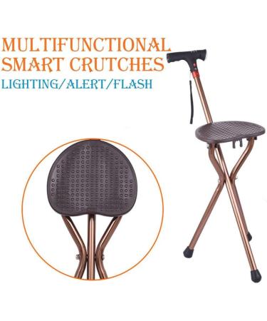 Walking Stick with Seat Multifunctional Smart Walking Stick Stool Aluminum Alloy Old Lighting Flashing Alarm Crutches Swivel Chair Copper - Buy Online on GoSupps.com