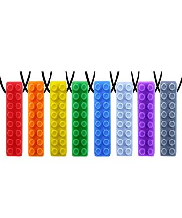 Chew Necklace by GNAWRISHING - 8-Pack (Building Block)- Perfect for Autistic ADHD SPD Oral Motor Children Kids (Tough Long-Lasting)