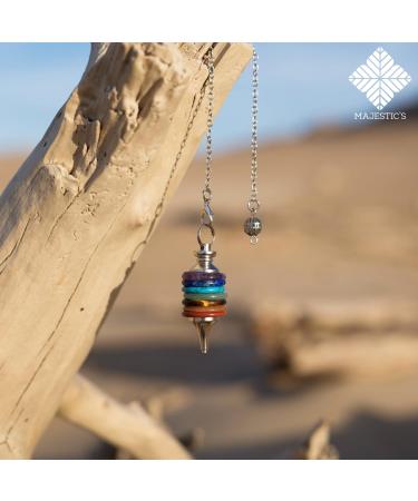 Radiesthesia Pendulum with 7 Chakras - Amethyst Quartz Aventurine Lapis Lazuli | Silver Esoteric Oracle Pendulum for Healing & Divination - Buy Online on GoSupps.com