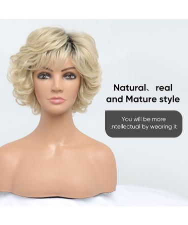 Bestung 613 Blonde Short Curly Wavy Wig with Bangs for Middle-Aged Women - Premium Synthetic Fashion Hair (Pack of 1) - Buy Online on GoSupps.com