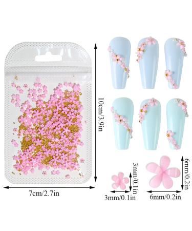 Dornail White Pink 3D Acrylic Flower Nail Charms with Pearl & Golden Caviar Beads - Nail Art DIY Decorations - Buy Online on GoSupps.com