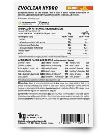  HSN HSN Clear Whey Evoclear Hydro | Orange 1 kg | Hydrolyzed Whey Protein Isolate | Very Light Texture | Scoop Not Included | Non-GMO Vegan Gluten-Free and Soy-Free - Buy Online on GoSupps.com