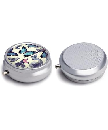 Beautiful Butterfly Round Pill Box | 3 Compartment Metal Organizer | Portable Decorative Pill Case - Buy Online on GoSupps.com