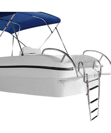 4 Step Heavy Duty Pontoon Boat Ladder | Folding Telescoping Rear Entry Inboard Ladder | Wide Steps Swim Deck with Pedals and Hand Railings - Buy Online on GoSupps.com