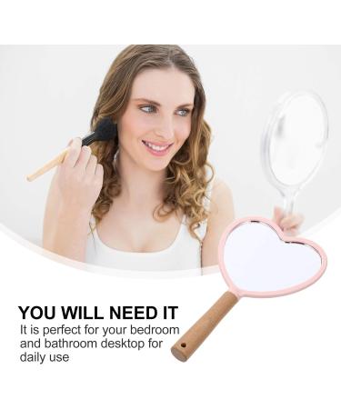 Uonlytech Heart-Shaped LED Makeup Mirror with Wooden Handle - Portable Handheld Cosmetic Mirror for Women - Buy Online on GoSupps.com
