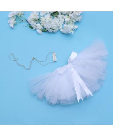 Amosfun Infant Tutu Skirt with Floral Headband | Baby Newborn Apparel Photography Prop | White | 17.5x12x0.1cm - Buy Online on GoSupps.com