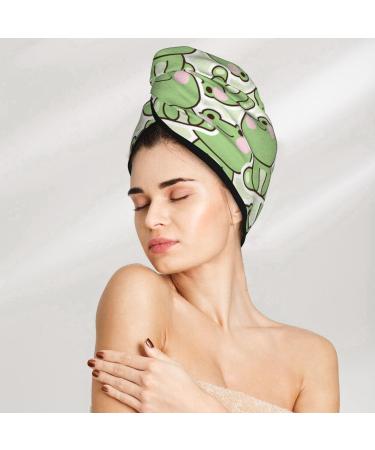 Cute Frog Microfiber Hair Towel | Soft & Super Absorbent Coral Velvet Wrap for Long Curly & Thick Hair - Quick Dry Cap for Women - Buy Online on GoSupps.com