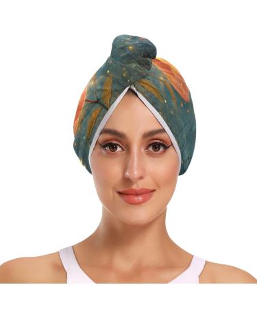 Glowing Flower Hair Towel 2 Pack Super Absorbent Hair Drying Towel Quick Dry Hair Turbans Head Towel with Button Twisty Wrap for Women Girls