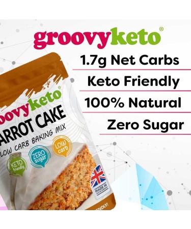Groovy Keto Carrot Cake Mix | Low Carb, Sugar Free | Only 1.7g Net Carbs Per Slice | Diabetic Friendly | 260g Pouch - Buy Online on GoSupps.com
