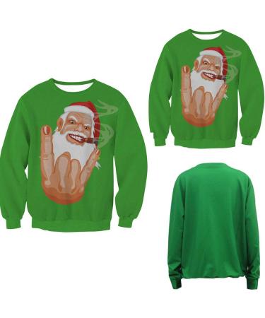 Bigfanshu Womens Tops Christmas O-Neck Santa Claus Print Long Sleeves Blouse Sweater Green - Buy Online on GoSupps.com