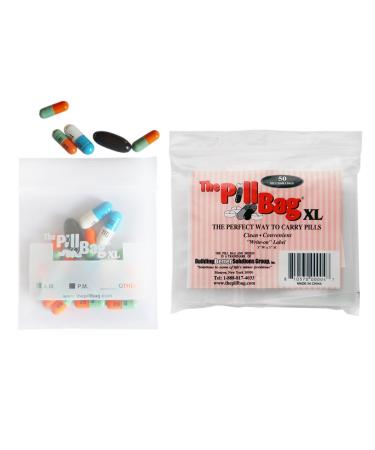 | Medicine Pill Organizer with Labels for AM/PM | Resealable Disposable Pill Pouches for Medicine Vitamins Gummies | Plastic Pill Bags for Travel | XL Size | 50 Count