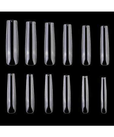 Extra Long Square Nail Tips - Misssix 504 Pcs XXL Square Press on Nails Clear Full Cover Nail Tips for Acrylic False Nail, 12 Sizes Square Full Cover Nail Tips