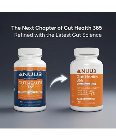NUU3 Gut Health 365 - Digestive Enzymes & Probiotic Supplement for Women & Men - Bloating & Digestion Relief - Supports Gut Microbiome & Healthy Immune Function - 90 Capsules 90 Count (Pack of 1) - Buy Online on GoSupps.com