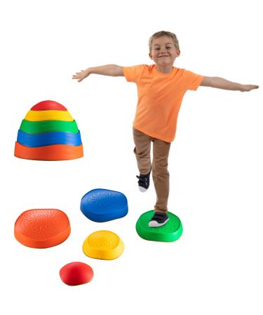 BEJOY Balance Stepping Stones for Kids Portable Stepping Blocks with Non-Slip Rubber Grips River Stones Indoor & Outdoor Toy for Kids 5 pcs