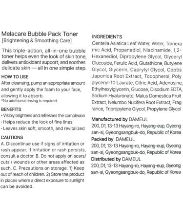 MELKA Melacare Bubble Pack Toner with Niacinamide & Micro-Bubble Formula Brightening Hydrating Tone-Evening Radiance & Softness for Clear Luminous Balanced Skin - Buy Online on GoSupps.com