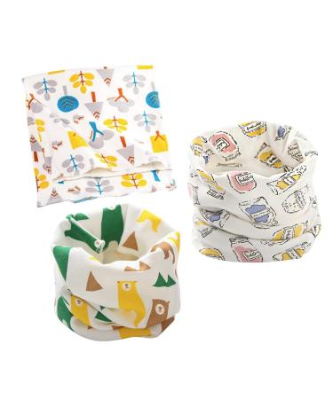 DEBAIJIA 0-6T Baby Scarves Beanie Hat Set Kids Infant Neckerchief Boys Girls Cotton Winter Toddler Warm Unisex Soft Printing Pattern Multi-use 3PCS Set-1 40cm*20cm