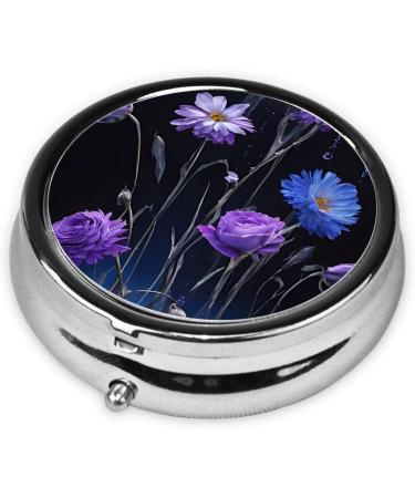 Purple Flower Round Pill Box - 3 Compartment Mini Portable Travel Medicine Organizer for Vitamins & Tablets - Buy Online on GoSupps.com