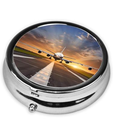 Buy Airport Print Round Pill Box - 3 Compartment Mini Travel Medicine Organizer Decorative Pocket Purse for Vitamins & Tablets - Buy Online on GoSupps.com