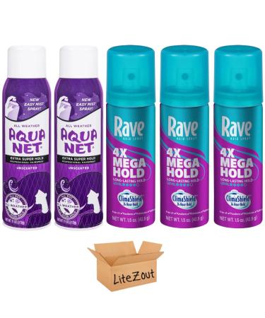 LiteZout HairSpray For Home & Travel Bundle 2 Cans of Extra Super Hold Professional Hair Spray Unscented 11 oz & 3 Cans of Hairspray Mega Travel Spray 1.5oz (5 Pack)