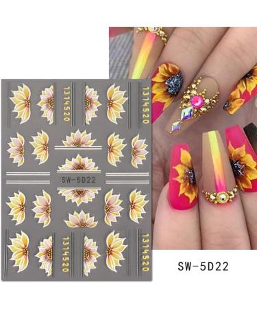 5D Flower Embossed Sunflower Nail Stickers - Self Adhesive Design for Acrylic Nails - Summer Nail Art Decoration for Women/Girls - Buy Online on GoSupps.com