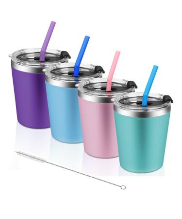 Vermida Kids Tumbler with Straw and Lid 4 Pack 8oz Spill Proof Toddlers Straws Cups with Lids Stainless Steel Water Bottle Double Wall Insulated Sippy Cup with Straws Keeps Drinks Cold & Hot
