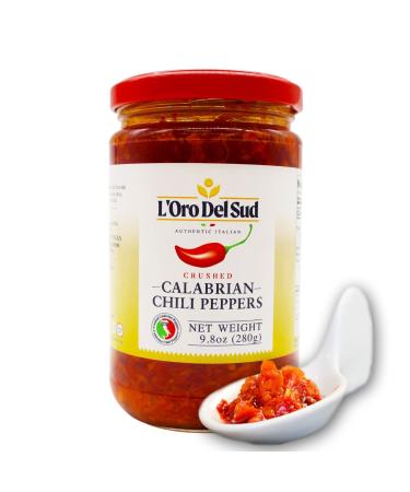 Crushed Calabrian Chili Peppers Paste, 9.8 oz (280 g) Spread, Chopped, Grown and Packed in Calabria Italy, Authentic Italian, Spicy and Savory Taste, L'Oro Del Sud