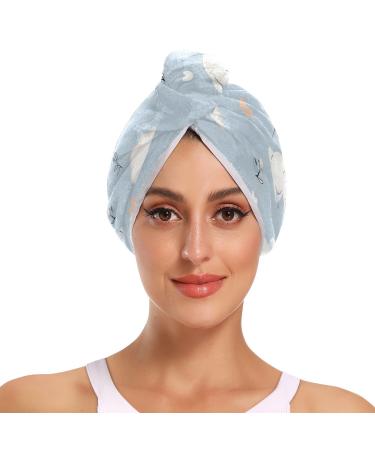 White Bunny Rainbow Flower Hair Towel 2 Pack Super Absorbent Hair Drying Towel Quick Dry Hair Turbans Head Towel with Button Twisty Wrap for Women Girls