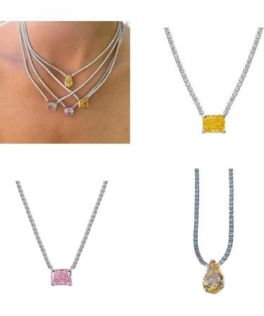 Buy Oralgos Colorful Zirconia Charm Necklace - Fashionable Tennis Choker for Women & Girls | Elegant Yellow Rhinestone Jewelry - Buy Online on GoSupps.com