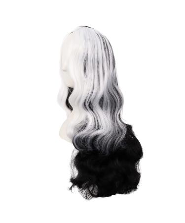 Mapofbeauty 26 Inch Half Black Half White Body Wave Wig - Synthetic Cosplay Hair Fibers - Buy Online on GoSupps.com