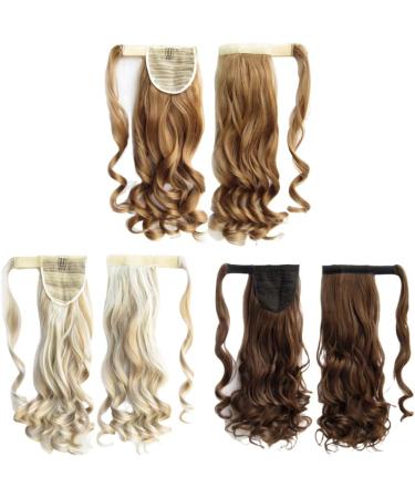 Wavy Ponytail Extension 23 Inch Synthetic Natural Curly Hairpiece Wrap Around Hair Extensions for Women Daily Use Blonde Wavy Hair Extensions - Buy Online on GoSupps.com