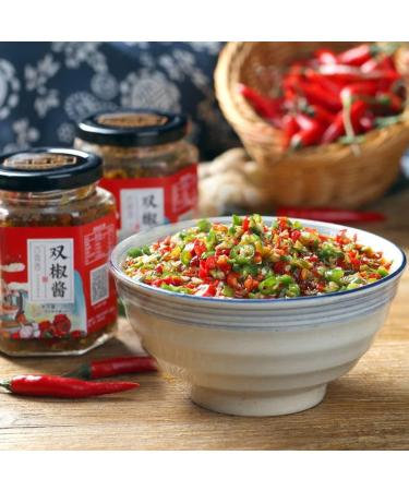 Chinese specialty Chili sauce and paste Homemade chili sauce 280g/bottle Spicy mixed noodle sauce Garlic with green and red chopped chili sauce Chinese food snacks Side dishes (2pcs) - Buy Online on GoSupps.com