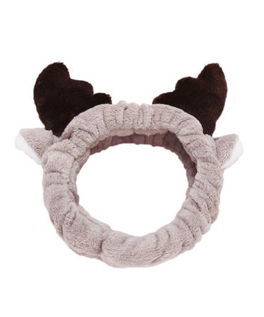 Lovely Reindeer Shape Makeup Headband Lint Hair Loop Elastic Cute Hair Band With Horns for Shower Make Up Christmas Cosplay (Khaki)