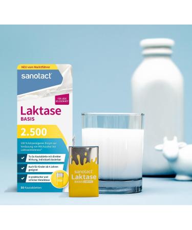 Sanotact Lactase 2 500 | Lactose Tablets for Intolerance | 50 Fast-Acting Lactase Tablets - Buy Online on GoSupps.com