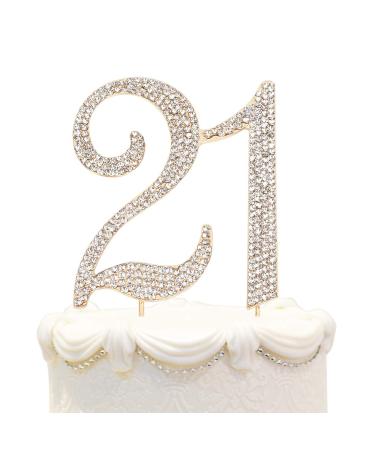 Hatcher lee Bling Crystal 21 Birthday Cake Topper - Best Keepsake | 21st Party Decorations Gold 21-gold