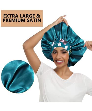 3PCS Satin Bonnets for Black Women - XL Hair Bonnets for Sleeping Braids & Curly Hair - C-Black, Teal, Purple - Buy Online on GoSupps.com