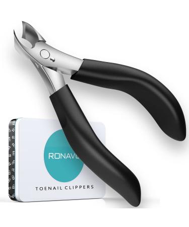 Toenail Clippers for Thick Nails - Heavy Duty Professional Thick & Ingrown Toe Nail Clipper for Men & Elderly Large Toenail Scissors for Seniors/Mens/Women Long Handle Safety Strong RONAVO(Black) Black(for Thick Nails)