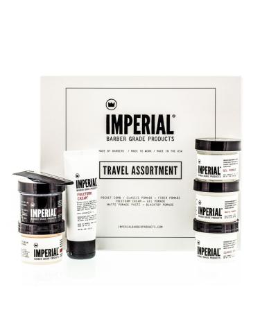 Imperial Barber Travel Assortment/Gift Set Men's Traveling Hair Style -Classic Fiber Gel & Blacktop Pomade Matte Pomade Paste Freeform Cream Comb