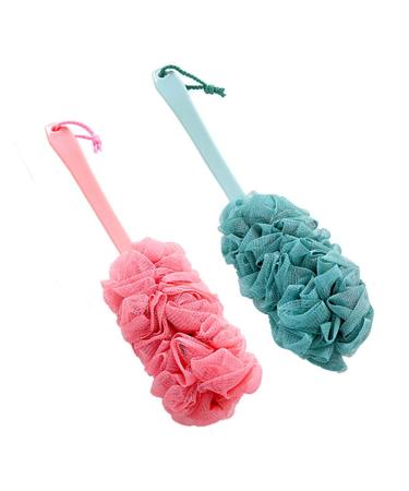 2 pieces of shower sponge with stem back brush with long stem shower sponge brushes with long handle soft skin cleaning back brush Bathw scher peeling sponge brushes shower brushes for women and men
