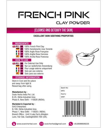 SVATV Herbal French Pink Clay Powder - Hydrating Face Mask for Men & Women - 227g - Buy Online on GoSupps.com