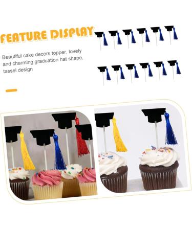 Cabilock 12pcs Graduation Season Card Graduation Hat Cake Topper Graduation Party Decoration Mini Cake Food Decor 2022 Grad Dessert Picks Graduation Hat Cupcake Topper Tassel Insert Card Blue 10X3.8X3.8CM - Buy Online on GoSupps.com