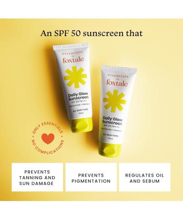 Essentials Daily Glow Sunscreen SPF 50 PA | No White Cast Non-Greasy Vitamin C | Anti-Tan For Men & Women | 50 ml - Buy Online on GoSupps.com