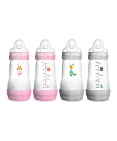 MAM Easy Start Anti-Colic Medium Flow Bottles 9 oz (4-Count) Gray and Pink