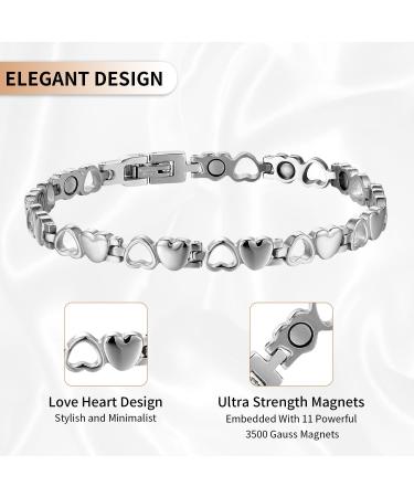BioMag Women's Titanium Steel Magnetic Heart Bracelet - Silver - Buy Online on GoSupps.com