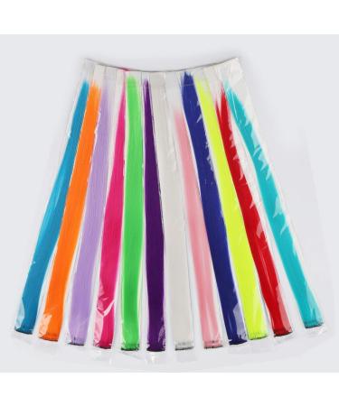 12 Pcs Rainbow Party Highlights 22 inch Clip in Hair Extensions - Colorful Synthetic Hairpieces for Women, Kids, and Girls - Buy Online on GoSupps.com